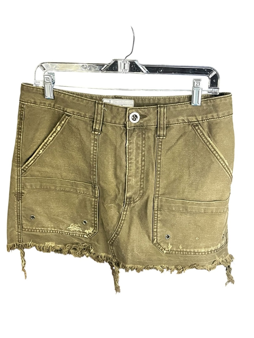Free People Olive Green Frayed Utility Skirt